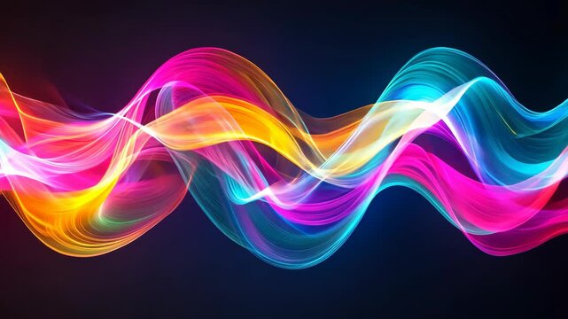 A colorful wave of light dances across a dark background, creating a mesmerizing and abstract image