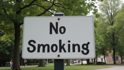 Fototapeta premium No Smoking sign on post in park trees in background
