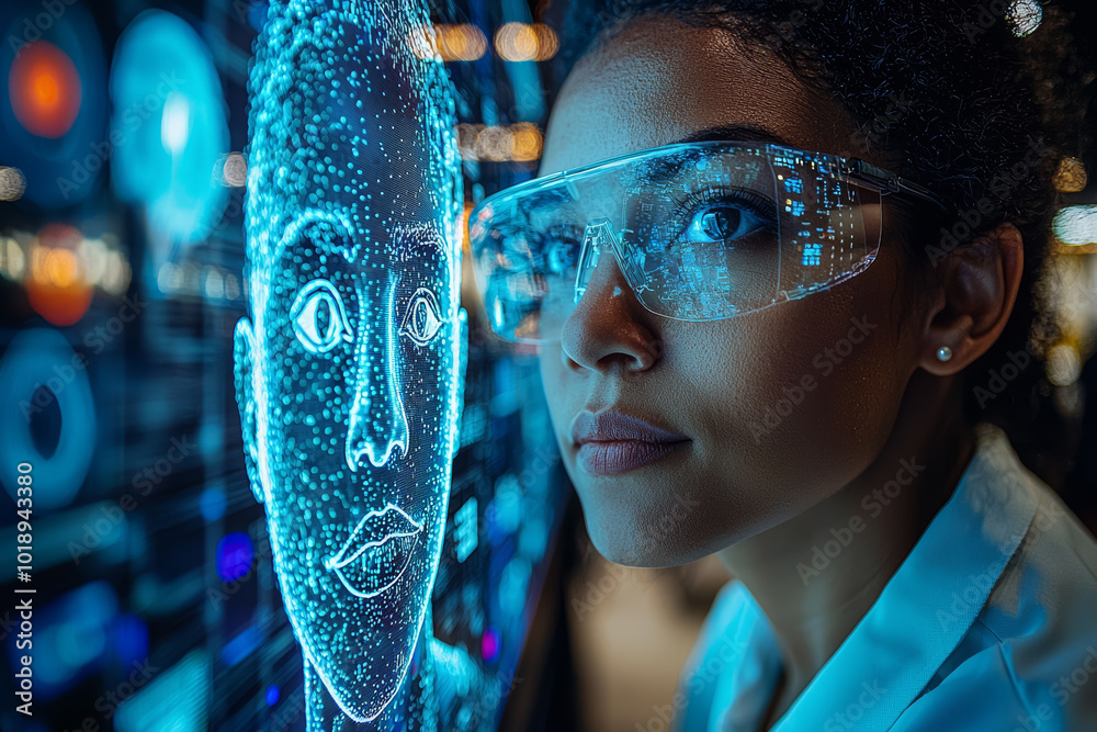 Aufkleber a data scientist training an ai model to recognize and classify images for a visual search engine. c