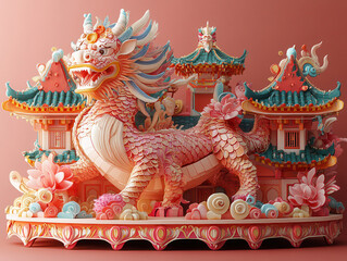 Obraz premium Spectacular Chinese New Year parade floats illustrations featuring elaborate and colorful designs for the holiday parades