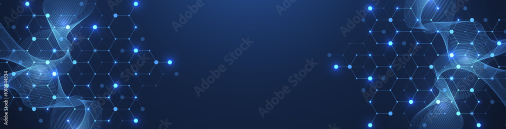 Aufkleber molecular abstract structure and genetic engineering dna. healthcare and medicine background concept