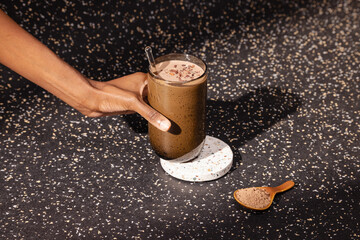 Chocolate Plant Protein Shake Being Served 