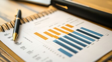 Business Growth Chart with Pen and Notebook on Table