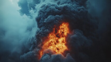 Dramatic Fire Erupting Through Dark Clouds