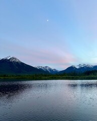 Sunset over the mountains and beautiful lake