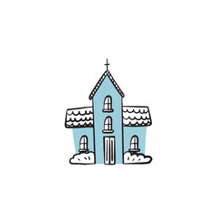 Hand drawn flat vector illustration of house, church in childish style, isolated elements. Concept for textile patter, nursery design, map design, childish