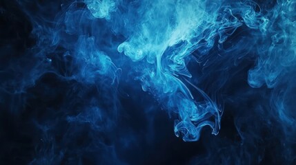 Obraz premium Ethereal blue smoke swirls against a dark backdrop, creating a captivating and surreal visual effect.