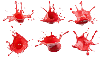 Red Splash Paint Stains on a Transparent Background Generative AI