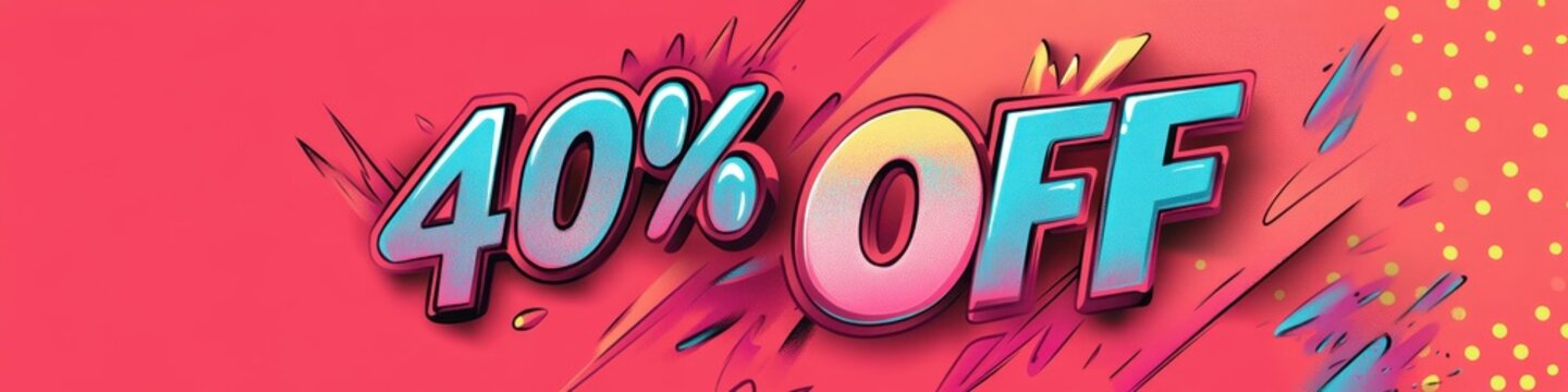 Vibrant 40% off sale banner with colorful, dynamic design.