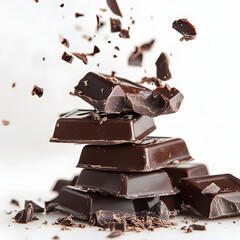 chocolate pieces on white background