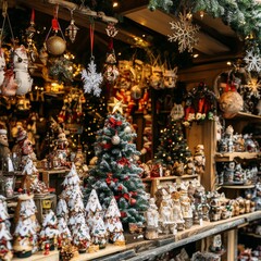 Fototapeta premium christmas decoration tree in the shop, winter street market in Europe