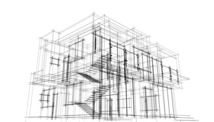house building sketch architectural 3d illustration