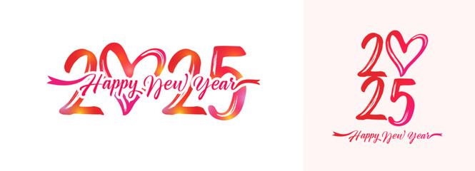 2025 love logo with pink handwriting for wedding celebration event. Elegant calligraphy 2025 New Year text design. Vector rose colors icon 2025