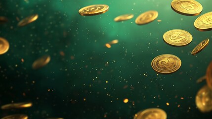 Fototapeta premium A View of Falling Coins Creating a Glittering Atmosphere