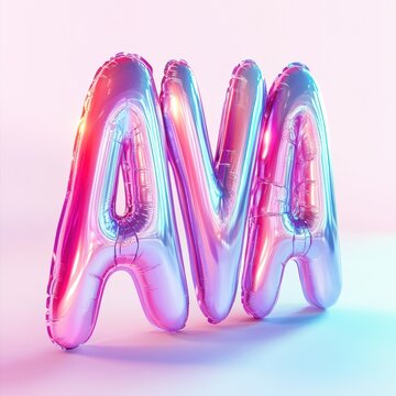 Colorful iridescent balloons spelling 'AVA' against a soft pastel background.