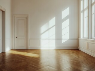 Fototapeta premium A room with a white door and white walls