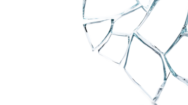 A broken glass window with a white background