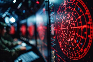 High-Tech Military Command Center Monitoring Missile Threats on Radar Screen