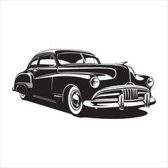 Obraz premium american carIllustration of a vintage car vector art. Black lines sticker on white Background, car, auto, automobile, vehicle, transport,