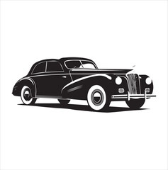 american carIllustration of a vintage car vector art. Black lines  sticker on white Background, car, auto, automobile, vehicle, transport,