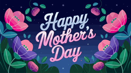 A digital art piece with a neon Mother's Day message and abstract floral elements.