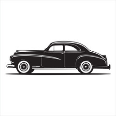 american carIllustration of a vintage car vector art. Black lines  sticker on white Background, car, auto, automobile, vehicle, transport,