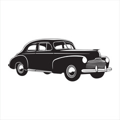 american carIllustration of a vintage car vector art. Black lines  sticker on white Background, car, auto, automobile, vehicle, transport,