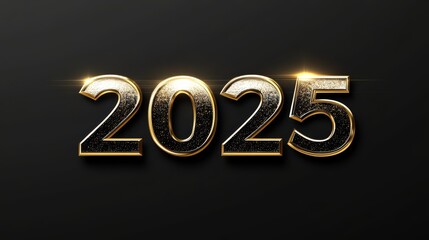 A stylized representation of the year 2025, featuring a metallic design with a glossy finish against a dark background.