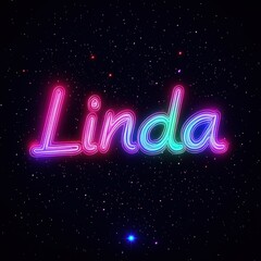 Colorful neon text 'Linda' glowing against a starry night sky background.