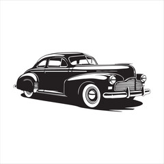american carIllustration of a vintage car vector art. Black lines  sticker on white Background, car, auto, automobile, vehicle, transport,