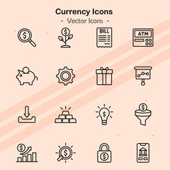 Icons illustrating additional themes in currency and financial transactions.