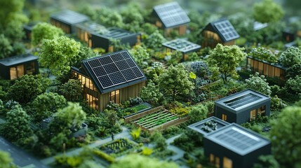 Fototapeta premium sustainable city planning by urban designers featuring green spaces, community gardens, and energy-efficient residential areas with lush vegetation for an eco-friendly future