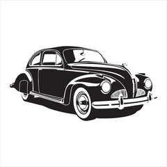 Obraz premium american carIllustration of a vintage car vector art. Black lines sticker on white Background, car, auto, automobile, vehicle, transport,