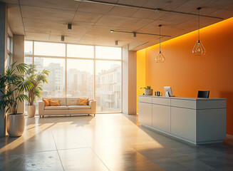 modern living room with kitchen