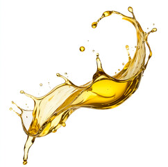A yellow splash of liquid is falling on a white background