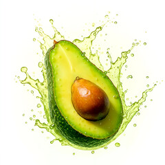 Fresh Avocado and splash of water on white background