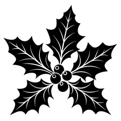 Christmas Holly leaves and berries vector silhouette on white background
