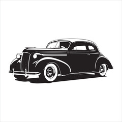 Fototapeta premium american carIllustration of a vintage car vector art. Black lines sticker on white Background, car, auto, automobile, vehicle, transport,