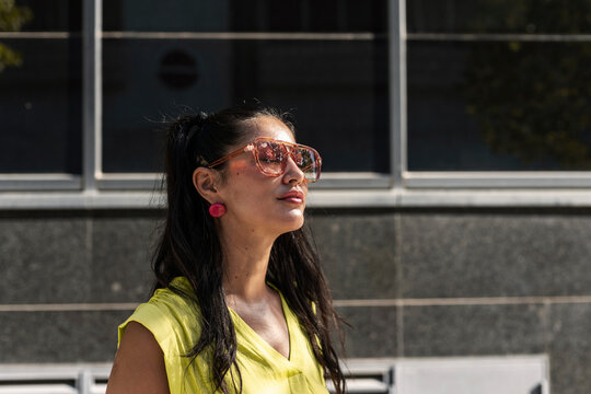 Fashionable Woman in Oversized Sunglasses 