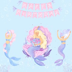 Mermaid Happy Birthday card