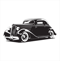 american carIllustration of a vintage car vector art. Black lines  sticker on white Background, car, auto, automobile, vehicle, transport,