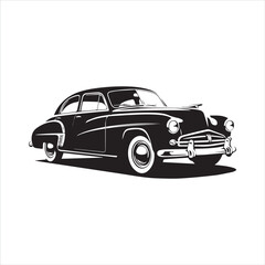 american carIllustration of a vintage car vector art. Black lines  sticker on white Background, car, auto, automobile, vehicle, transport,