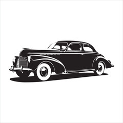 Obraz premium american carIllustration of a vintage car vector art. Black lines sticker on white Background, car, auto, automobile, vehicle, transport,