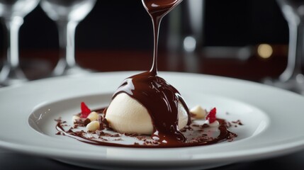 Decadent Chocolate Drizzle Over Creamy Dessert