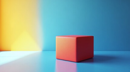 Obraz premium A red cube is sitting on a blue surface
