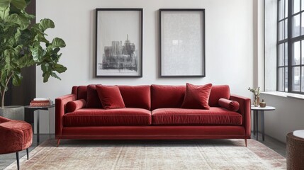 Elegant Red Sofa in Modern Living Room Design