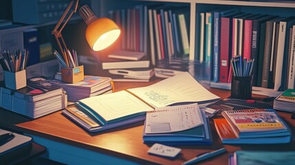 Cozy Study Space with Desk and Books