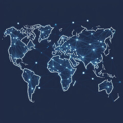 Fototapeta premium Digital Illustration of World Map With Dark Blue Background - Abstract World Map Concept of Global Network and Connectivity International Data Transfer and Cyber Technology.