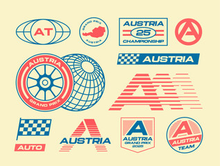 Set streetwear auto racing logo ideas for a clothing brand. Design vector typography for decals auto and t-shirt Austria streetwear clothing y2k style. © Дмитрий Сальников
