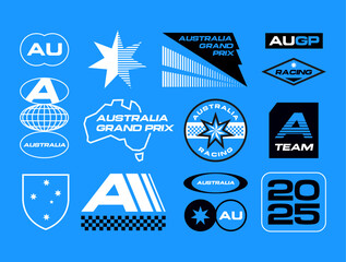Set streetwear auto racing logo ideas for a clothing brand. Design vector typography for decals auto and t-shirt Australia streetwear clothing y2k style. © Дмитрий Сальников